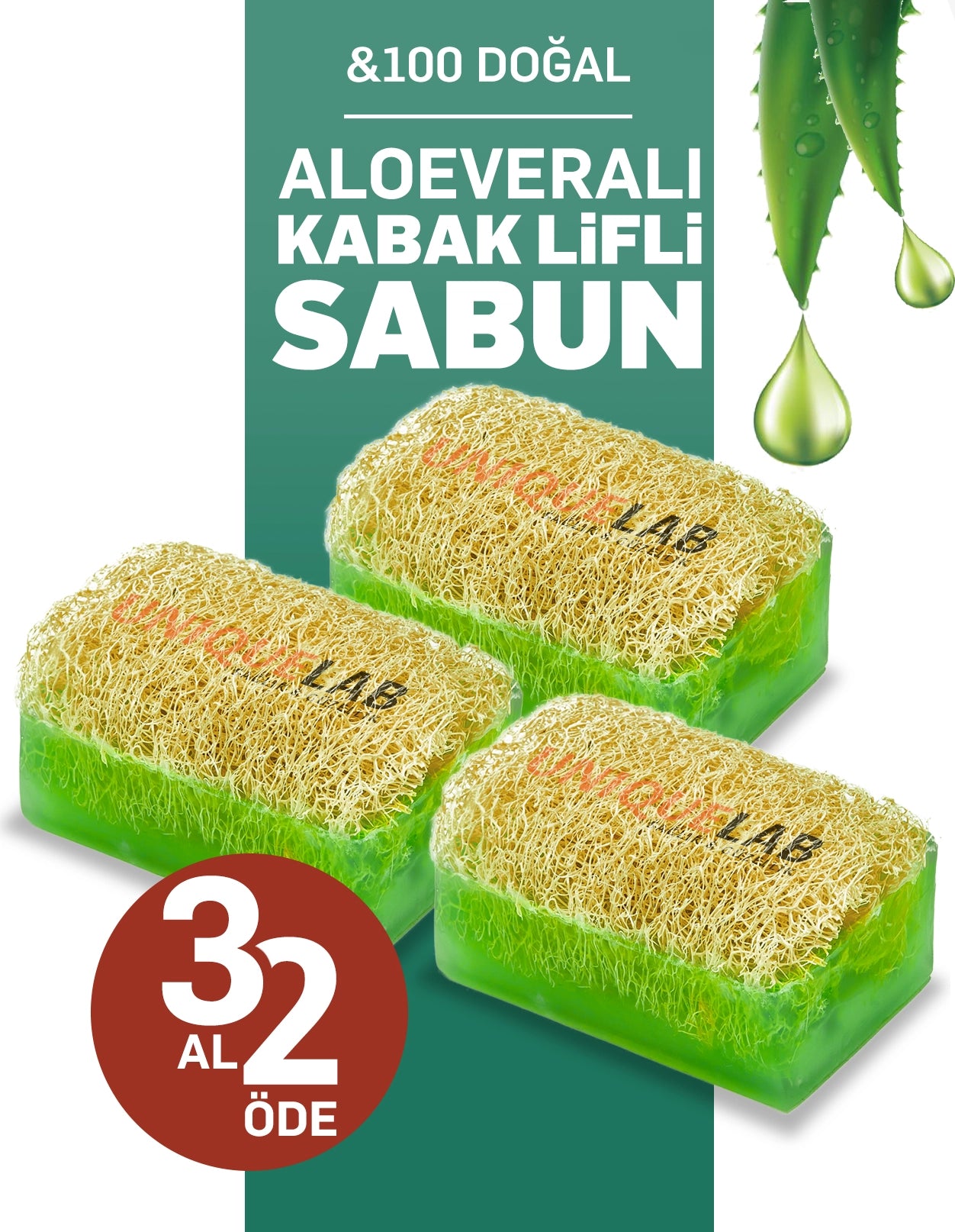 Doğal Kabak Lifli Aloe Vera Sabunu 3'lü Paket