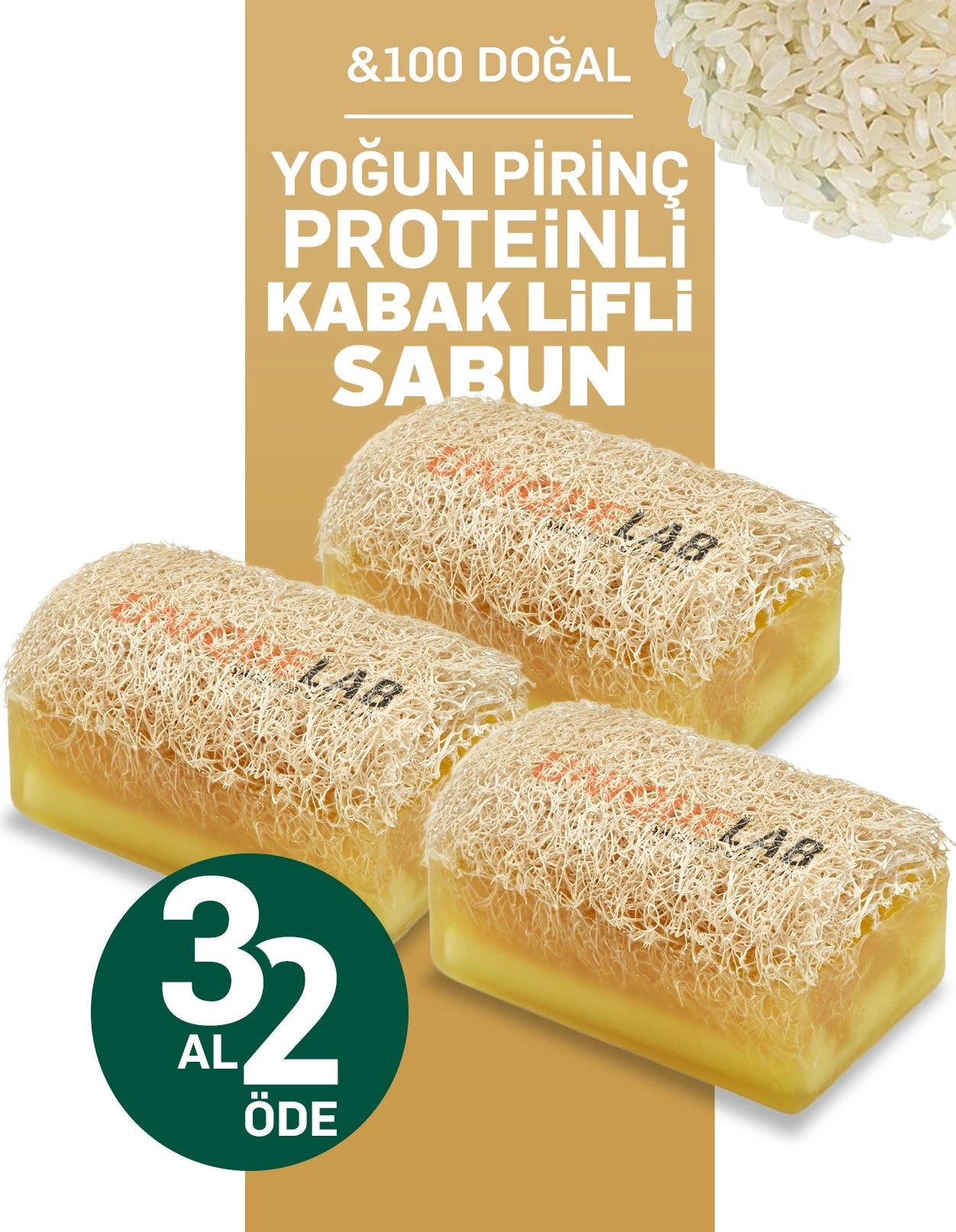 Yoğun Pirinç Proteinli Kabak Lifli Sabun 3'lü Paket